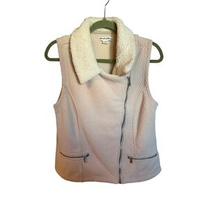 Telluride Clothing Co Women Textured Moto Vest Faux Shearling Collar Pink Size M
